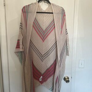 Maurices Cream and Pink Chevron Cardigan Sweater
